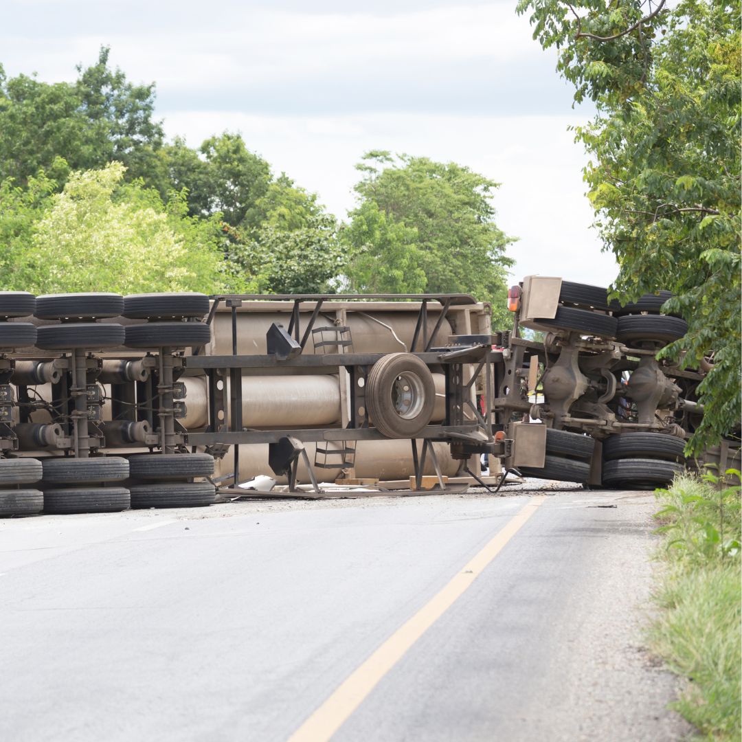 the underside of an overturned semi truck