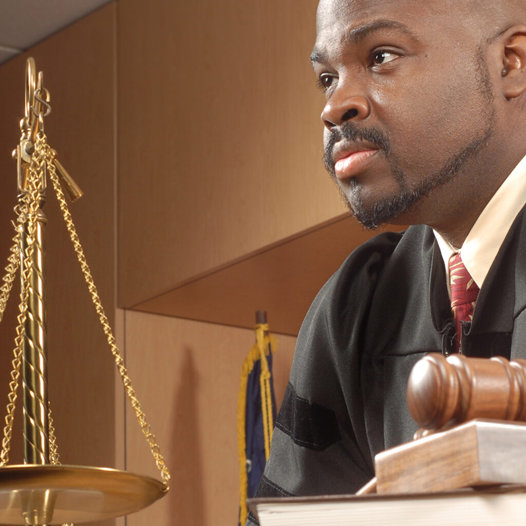 A judge in a courtroom