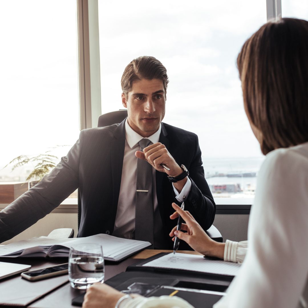 Client talking to lawyer