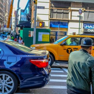 A busy street crosswalk.