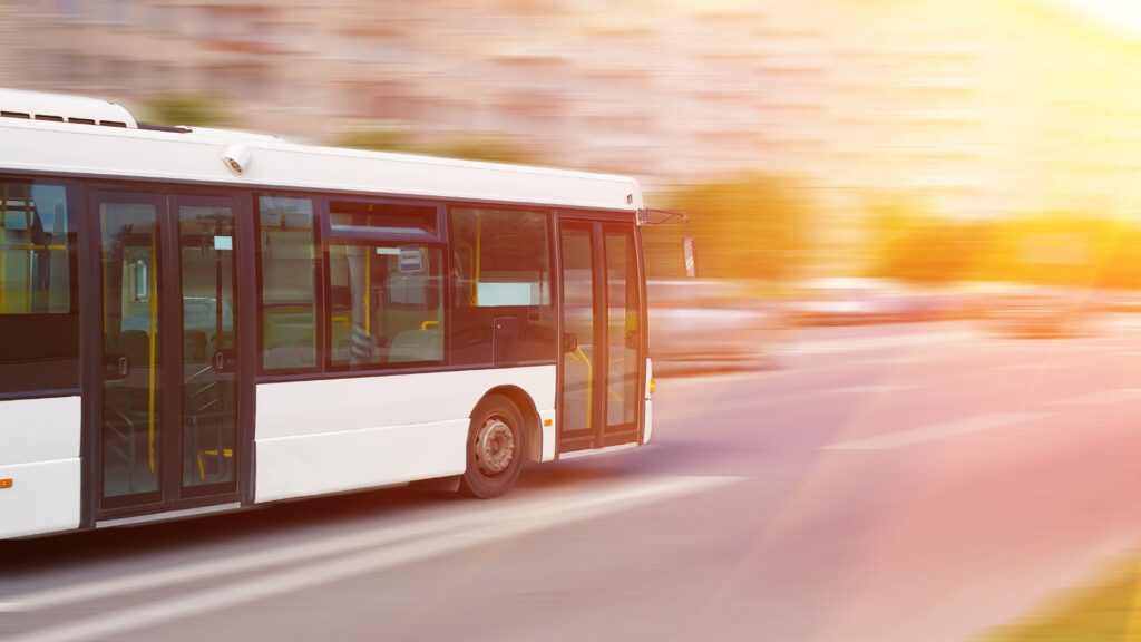 A large bus on the road.