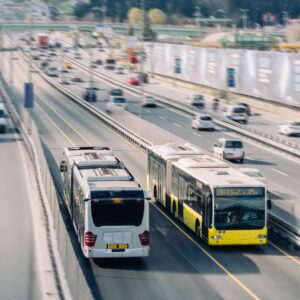 Buses on a highway.