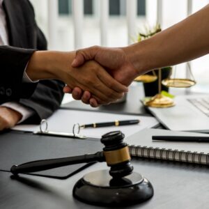 lawyer and client handshake
