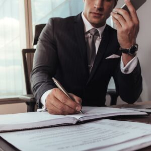 lawyer on phone