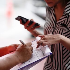 woman reporting an incident