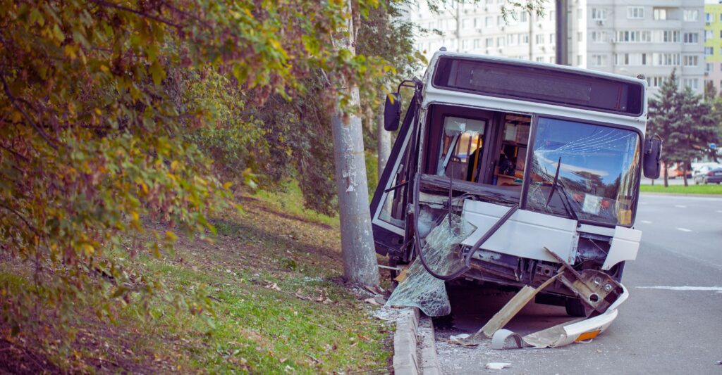 photo of wrecked bus
