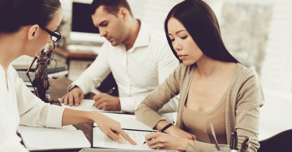 A lawyer walks a client through a case
