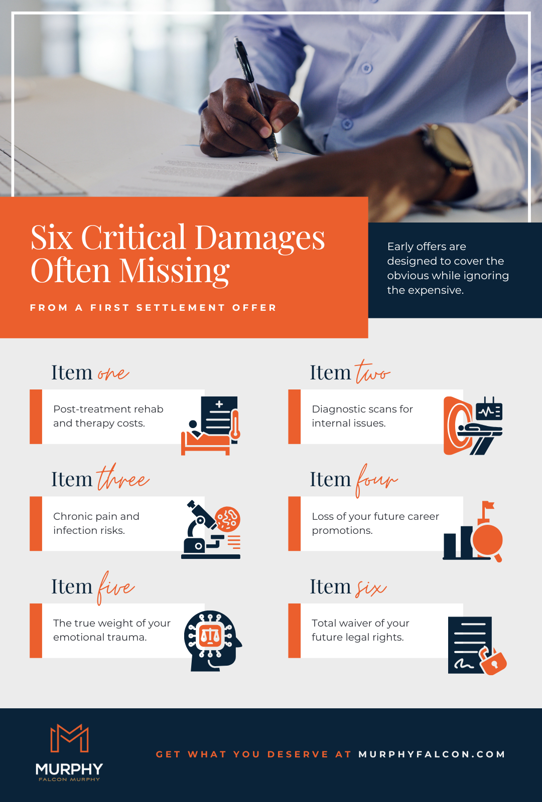 Six critical damages often missing from a first settlement offer infographic
