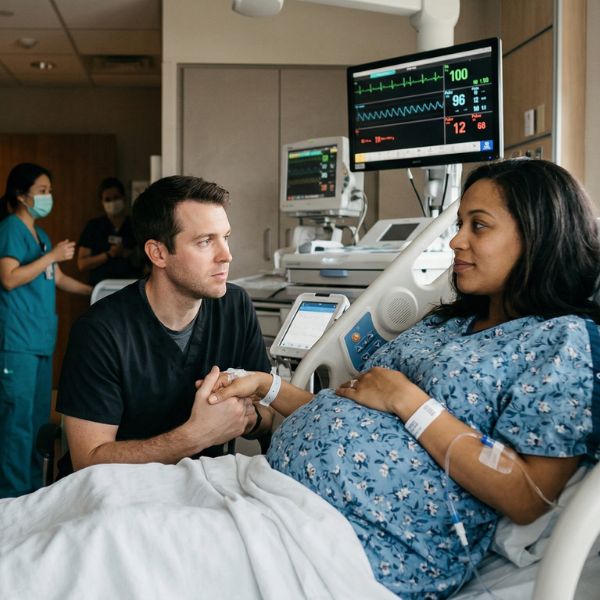 pregnant mom and husband in hospital