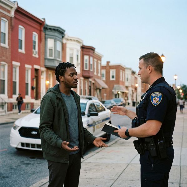 policeman and man on street