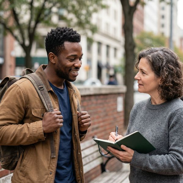 independent investigator questioning man