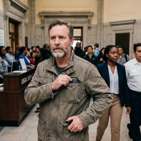 man putting phone in pocket