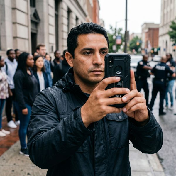 man recording on cell phone