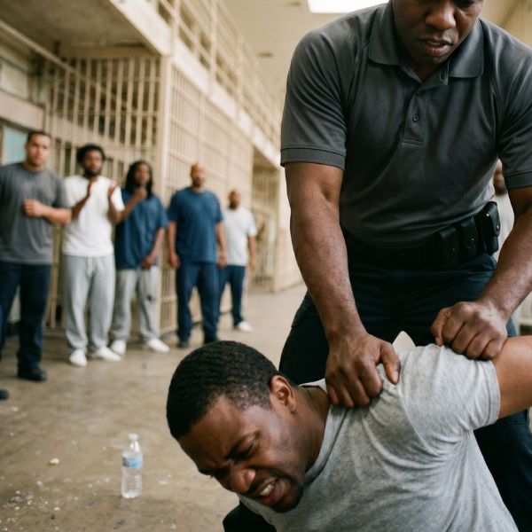 man and officer at correctional facility