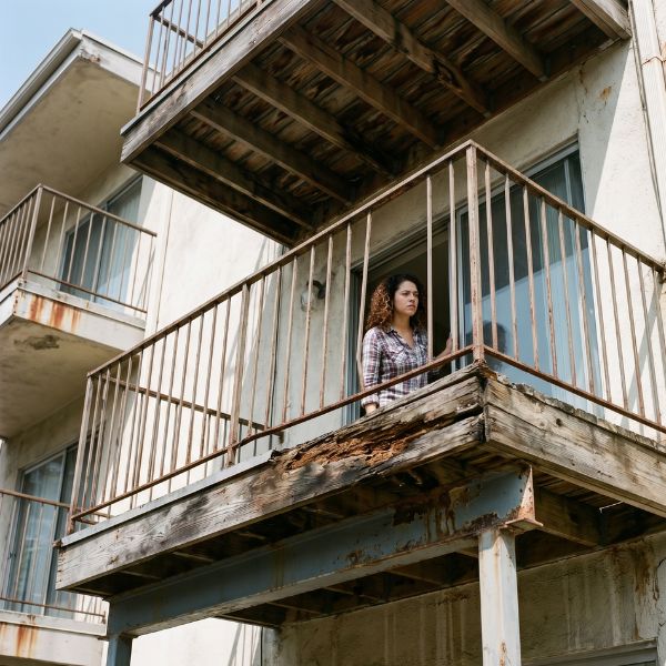 woman on old balcony