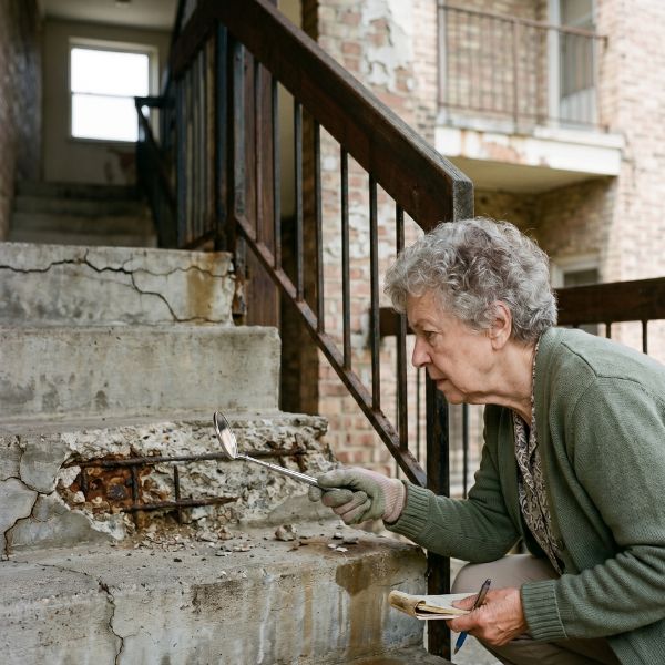 woman inspecting steps