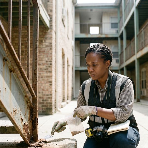 woman inspecting stairwell