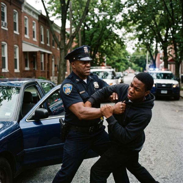 man fighting police officer