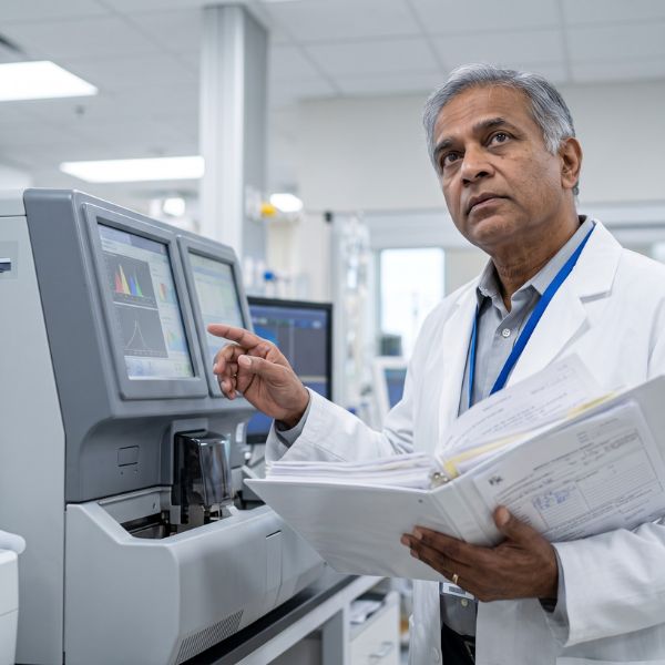 doctor pointing to machine